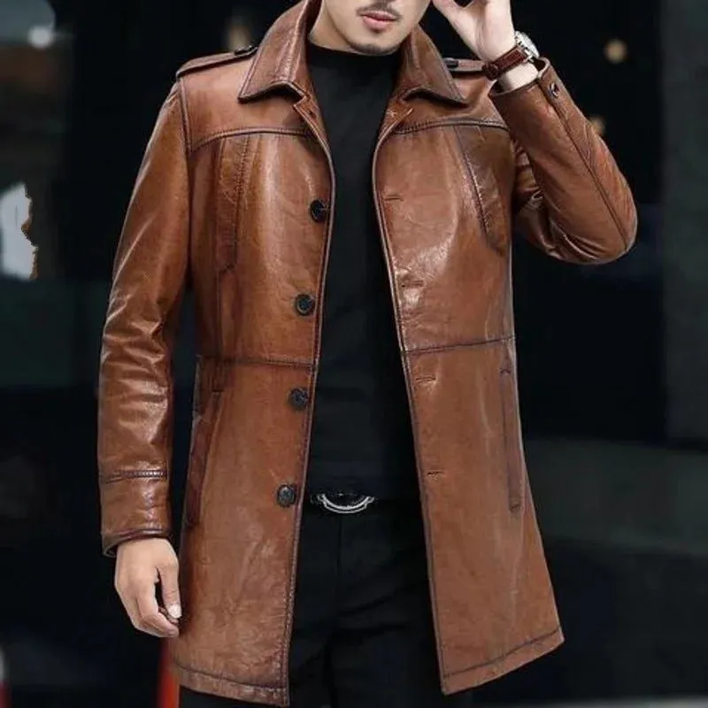 Men's Genuine Leather Sheepskin Trench Coat