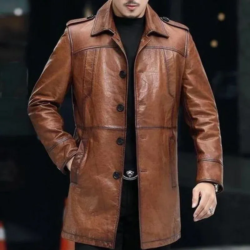 Men's Genuine Leather Sheepskin Trench Coat