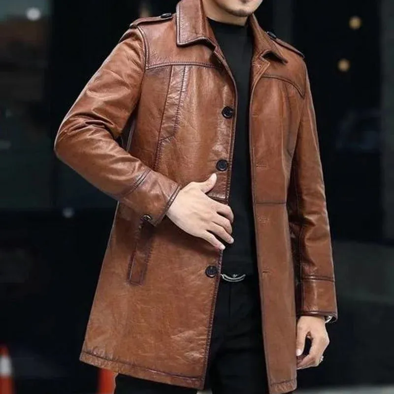 Men's Genuine Leather Sheepskin Trench Coat