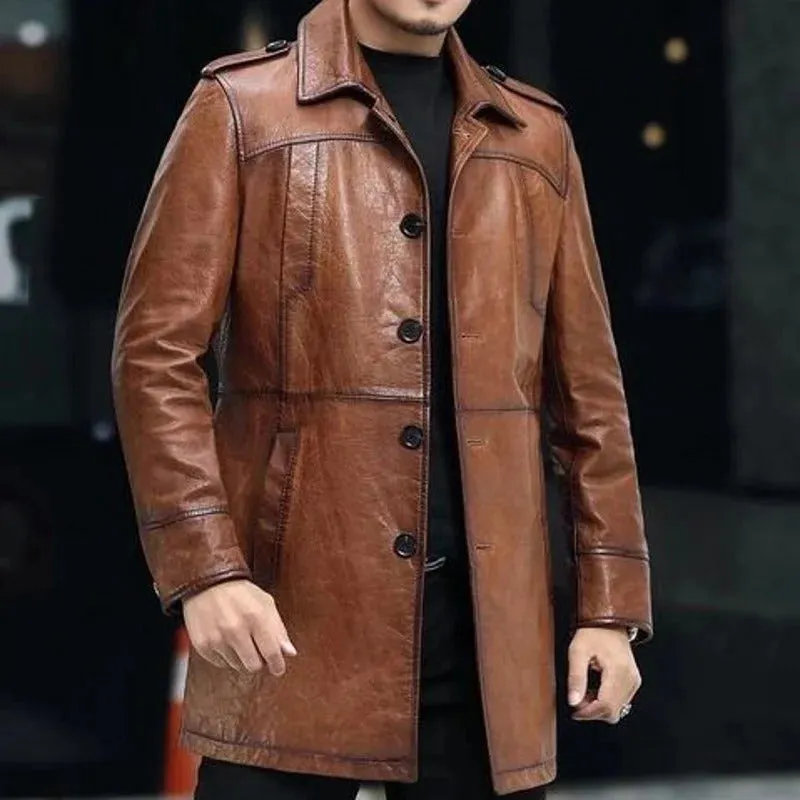 Men's Genuine Leather Sheepskin Trench Coat