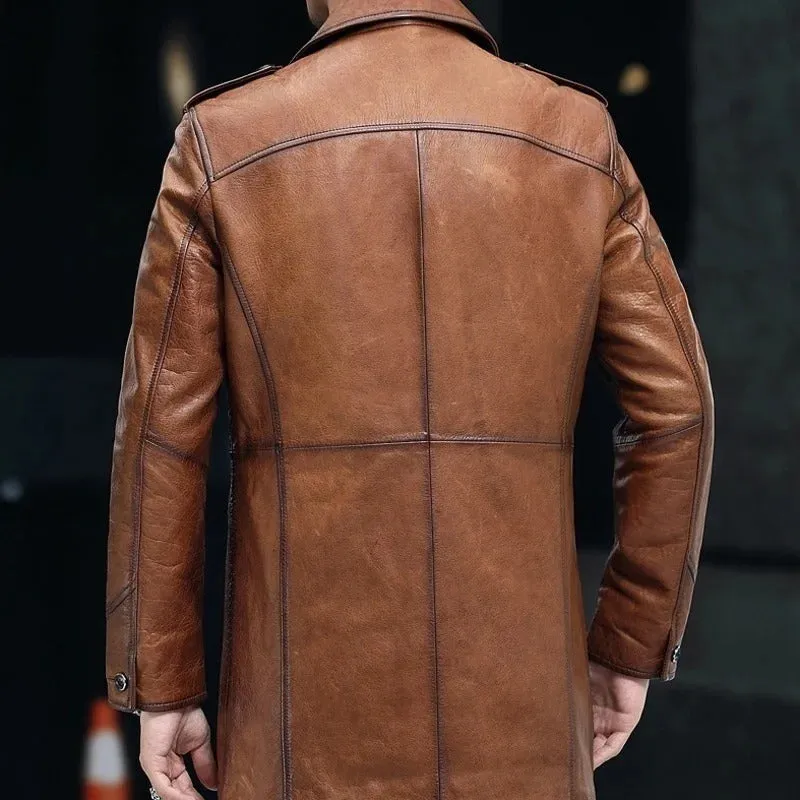 Men's Genuine Leather Sheepskin Trench Coat