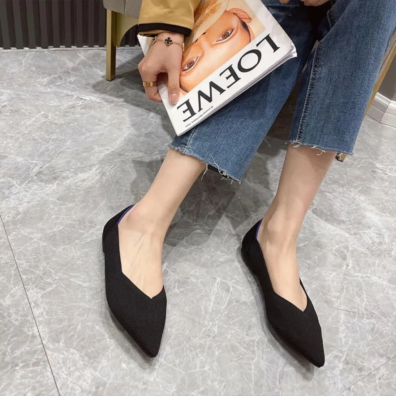 Merendy Knit Slip-On Pointed Toe Comfort Ballet Flats