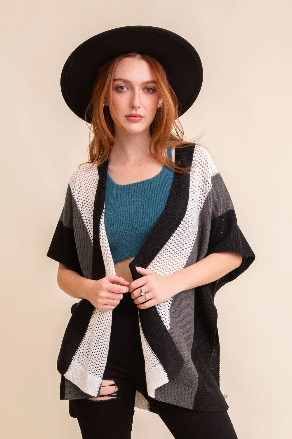 Multi-colored Striped Knit Poncho❤