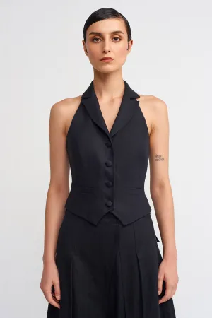 Nu V-Neck Tie Neck Vest Black