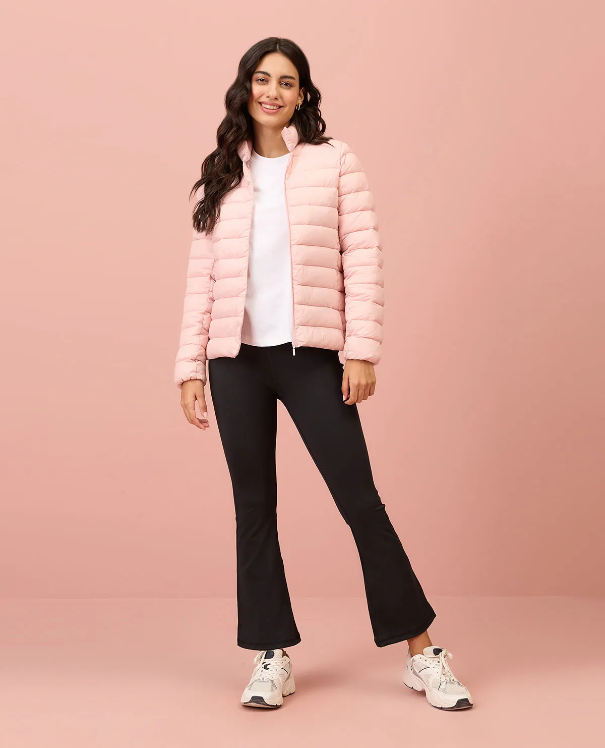 NYKD By Nykaa Ultra Light Weight Puffer Jacket with Inbuilt Bag (Set of 2)-NYAT405-Pink