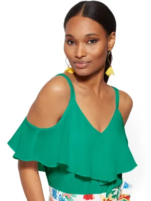 Petite Flounced Cold-Shoulder Top