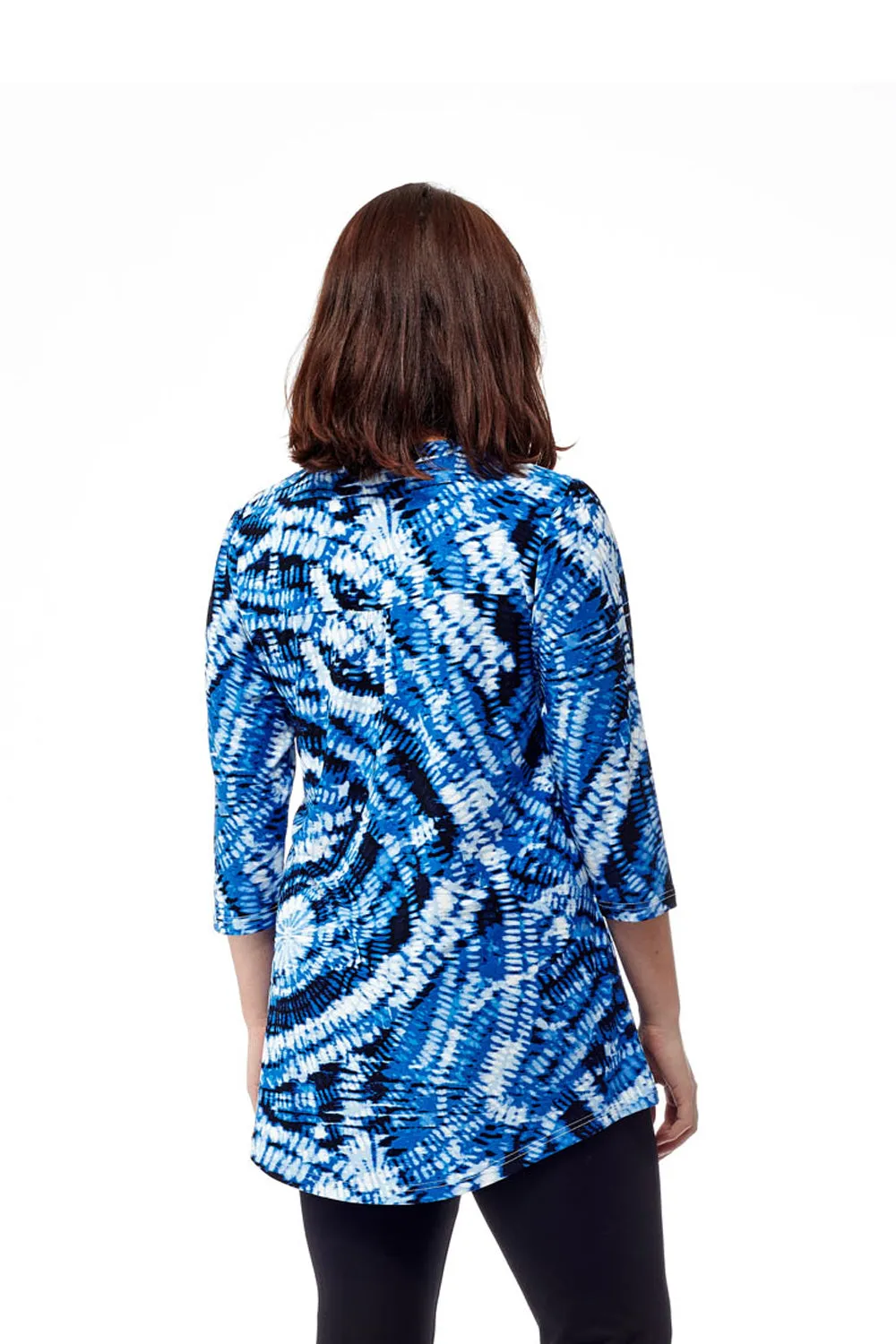 Plus Size La Cera Pleat Front Printed Tunic Tie-Dye Blue