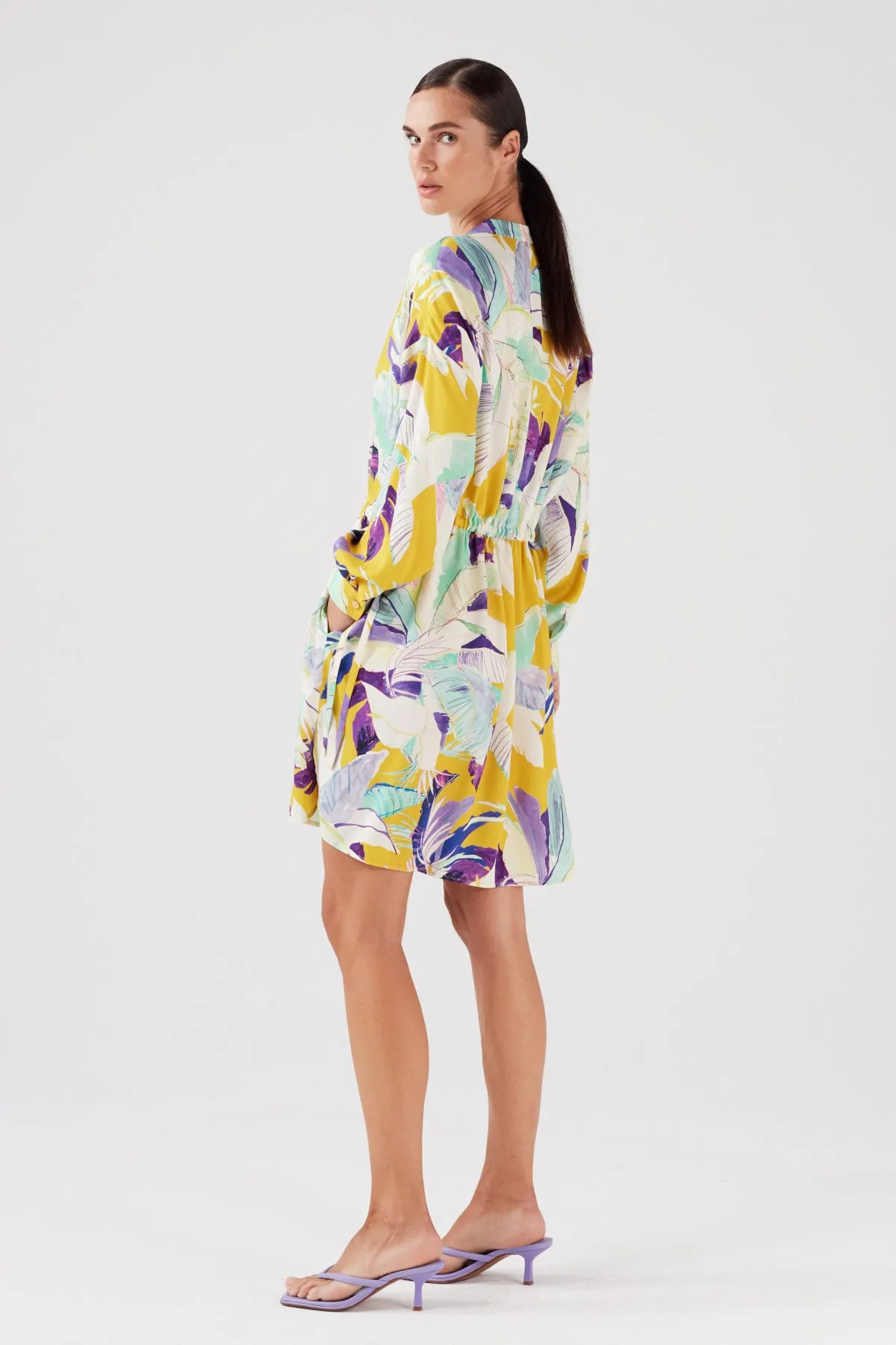 PURE VISCOSE FLORAL MINI SHIRT DRESS