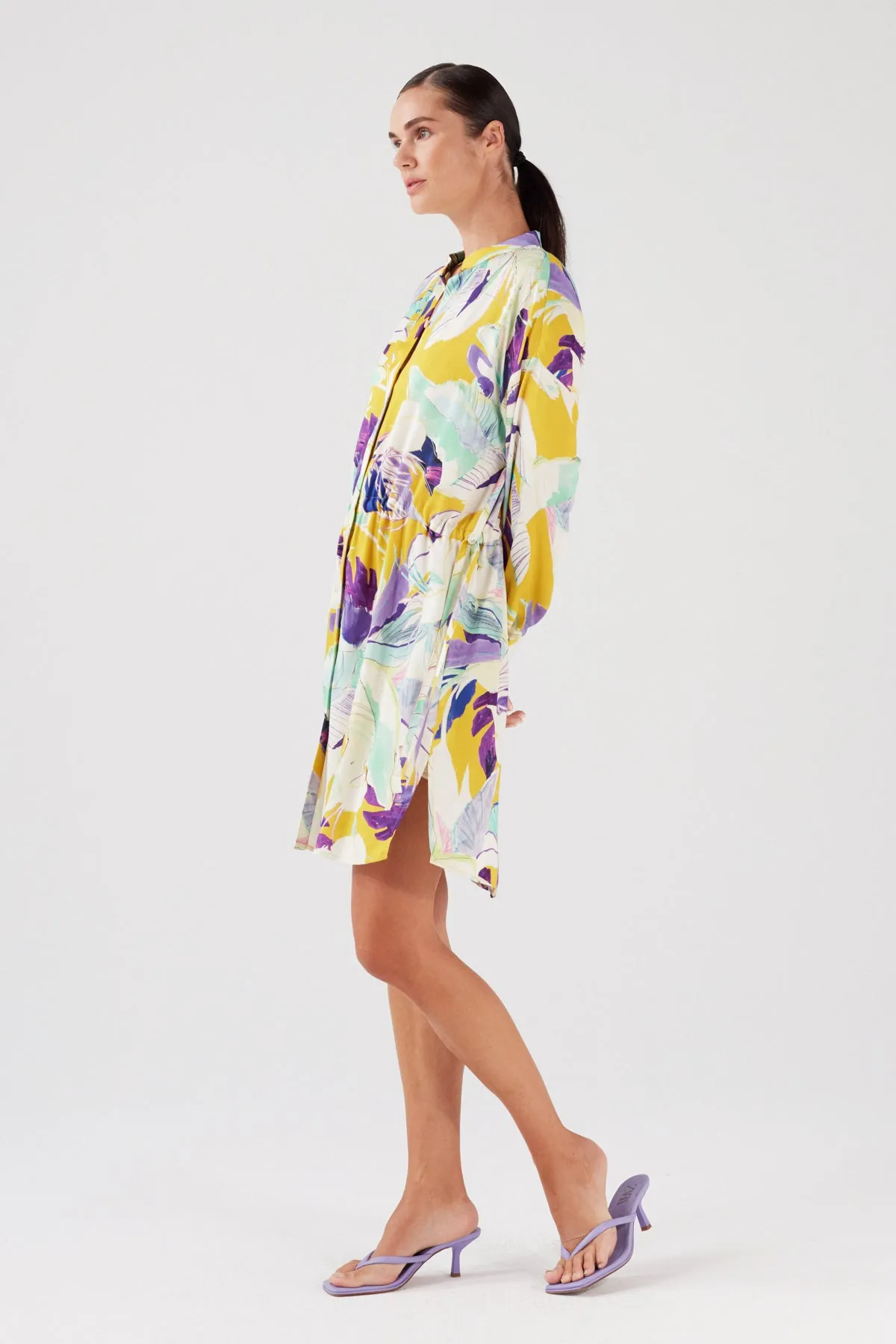 PURE VISCOSE FLORAL MINI SHIRT DRESS