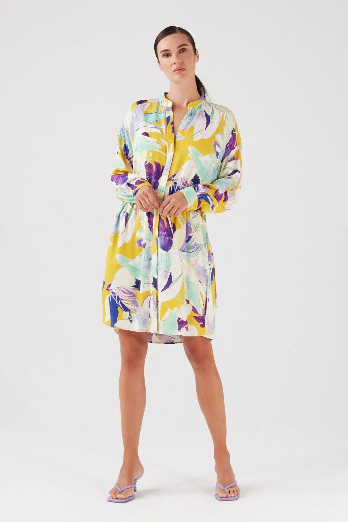 PURE VISCOSE FLORAL MINI SHIRT DRESS