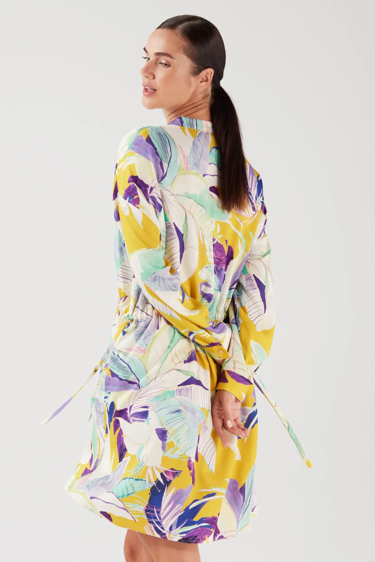 PURE VISCOSE FLORAL MINI SHIRT DRESS