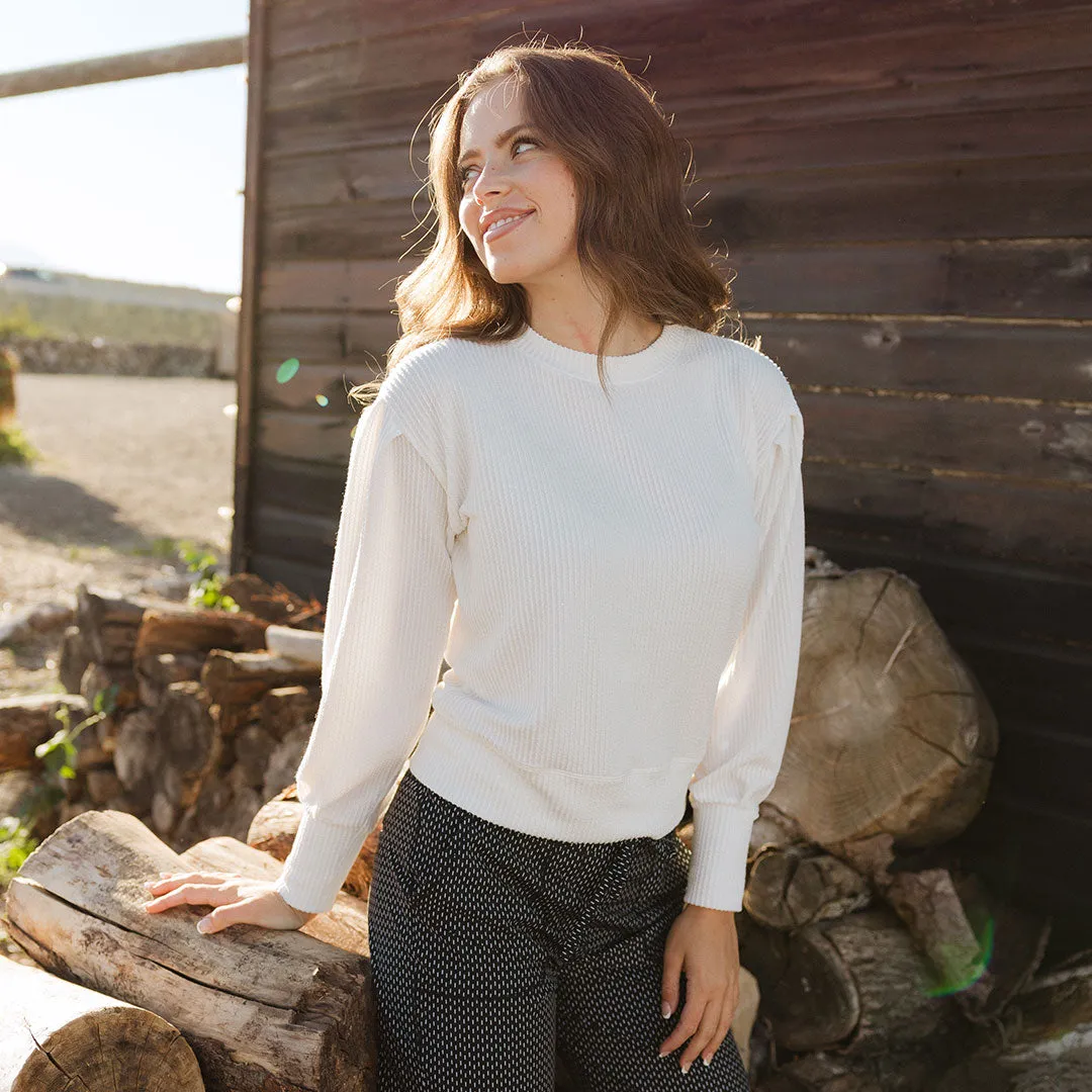 Serena Ribbed Top, White