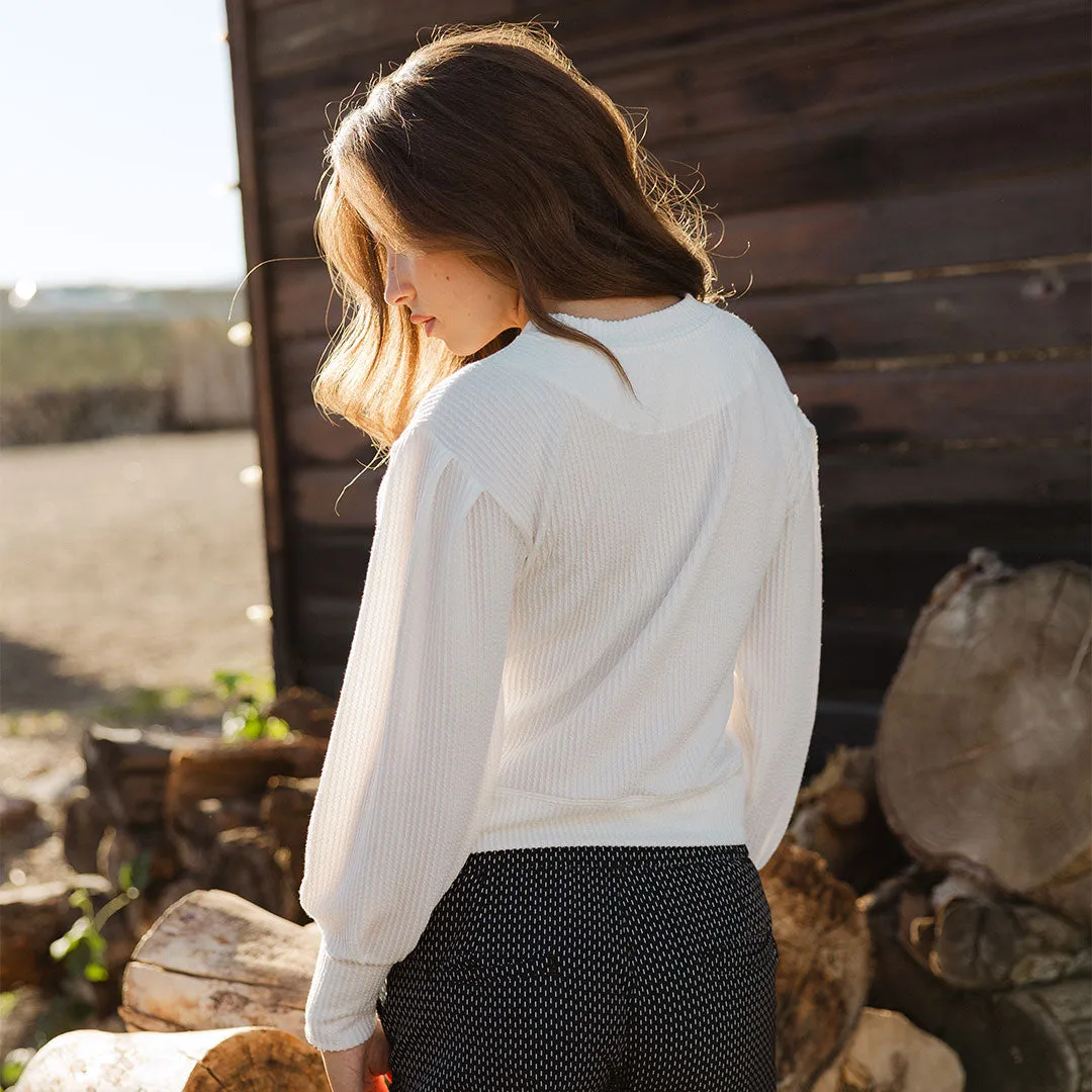 Serena Ribbed Top, White