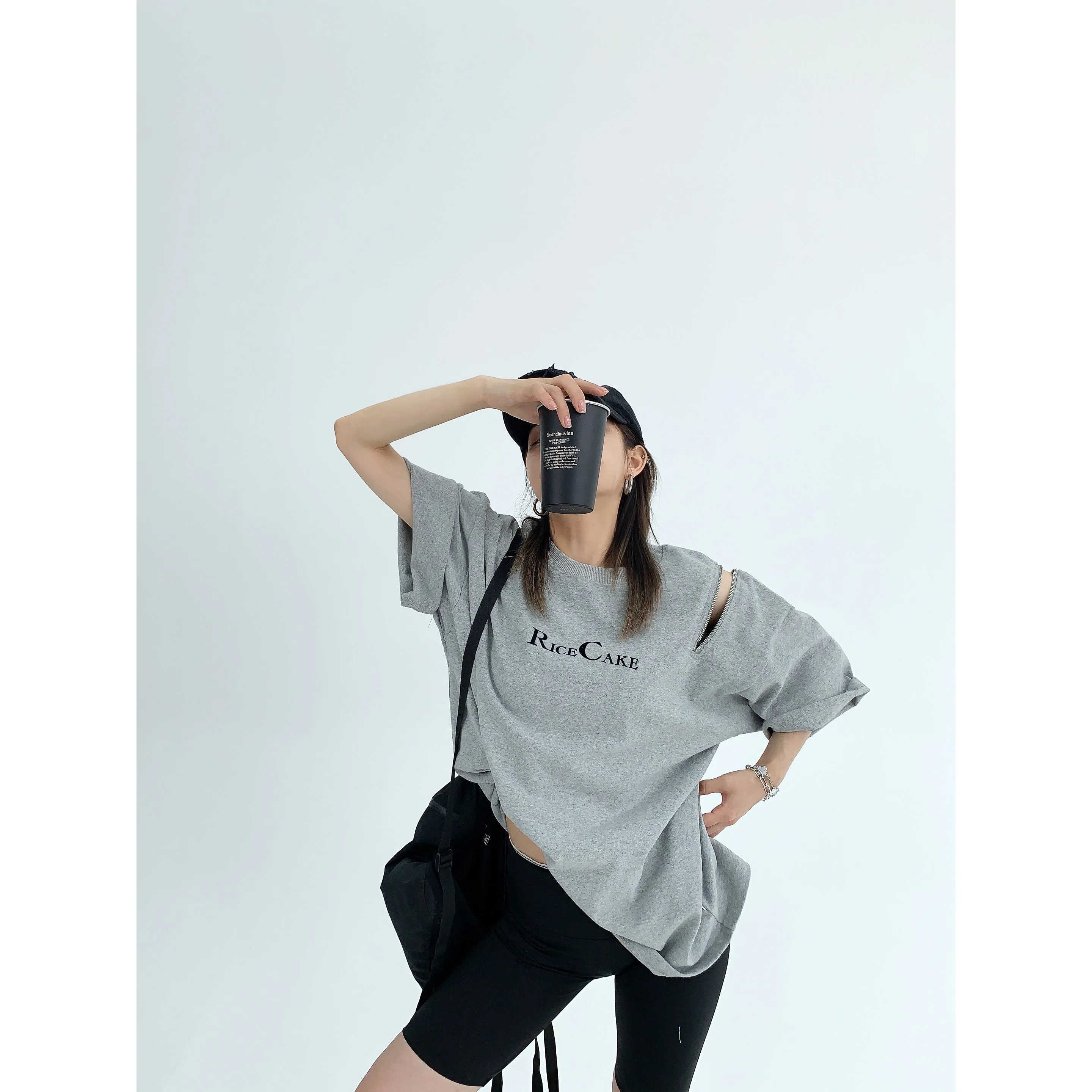 Shoulder Cutouts Oversized Graphic T-Shirt