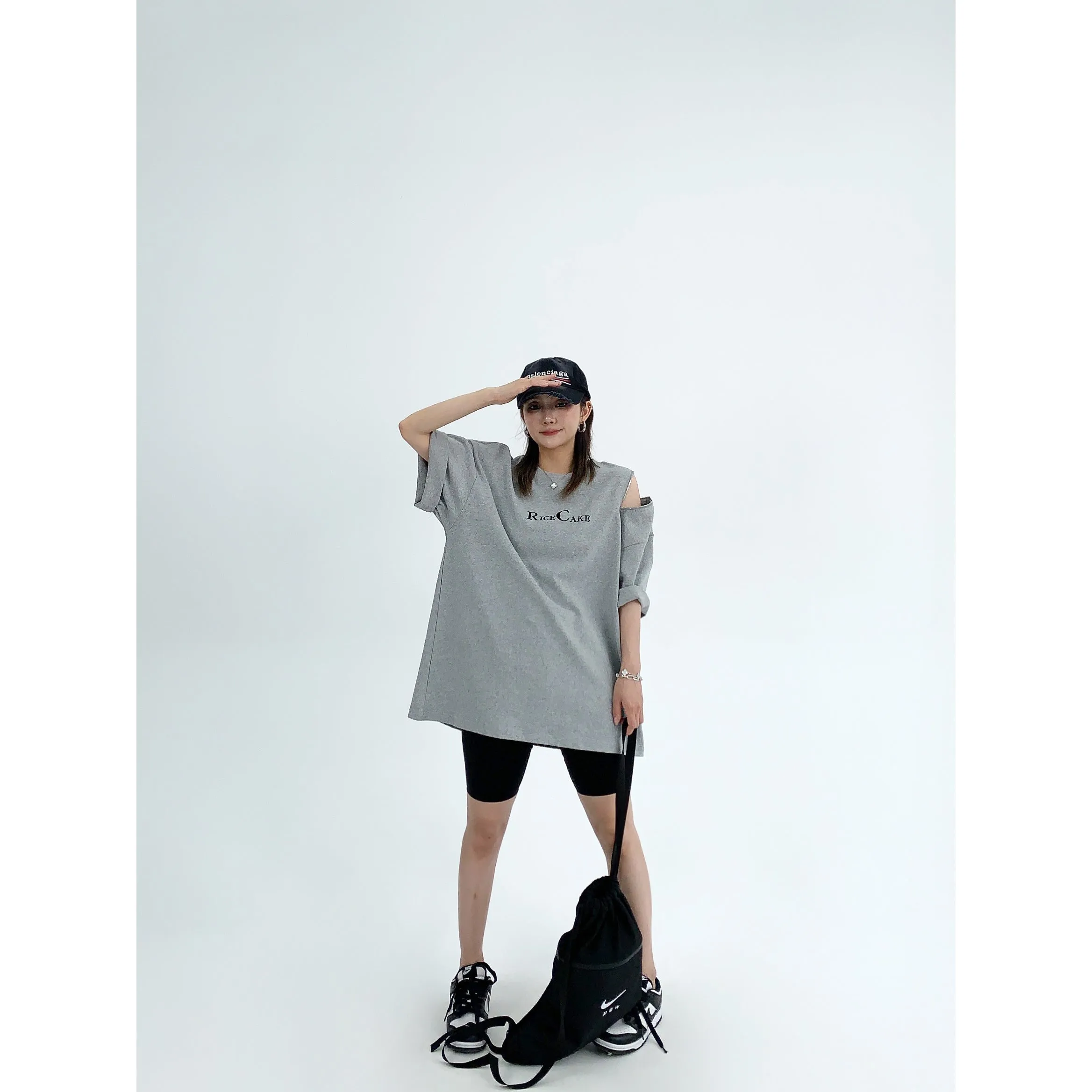 Shoulder Cutouts Oversized Graphic T-Shirt