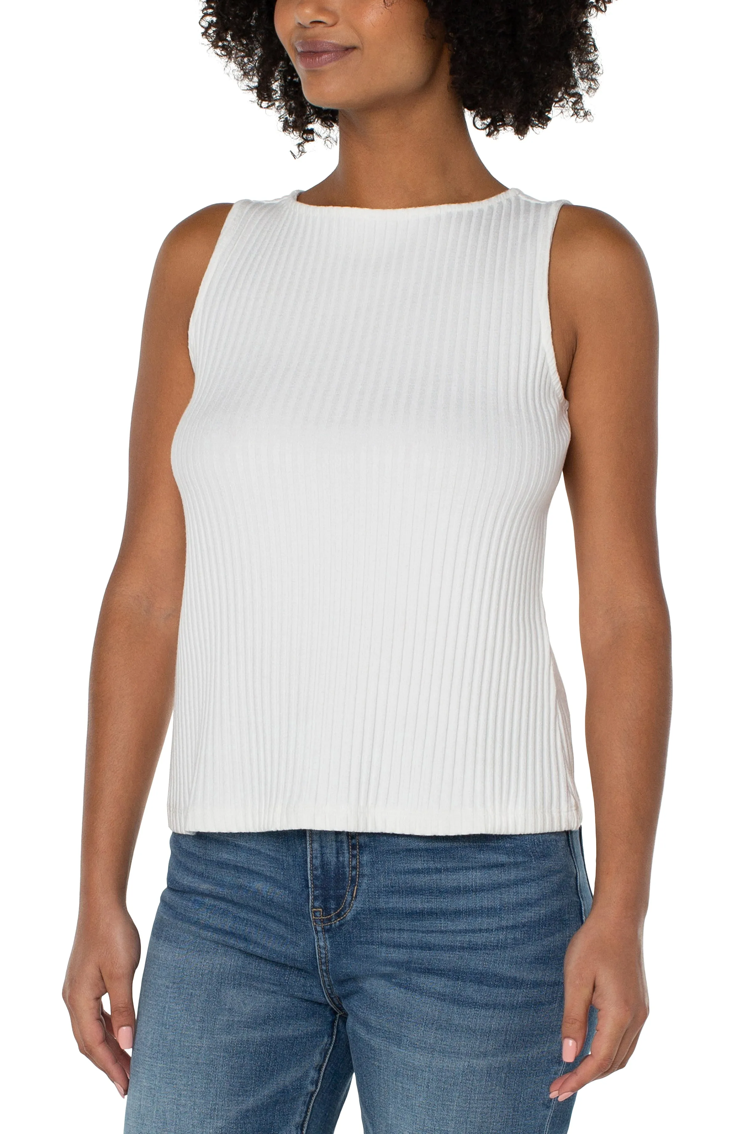 SLEEVELESS BOAT NECK RIB KNIT TOP