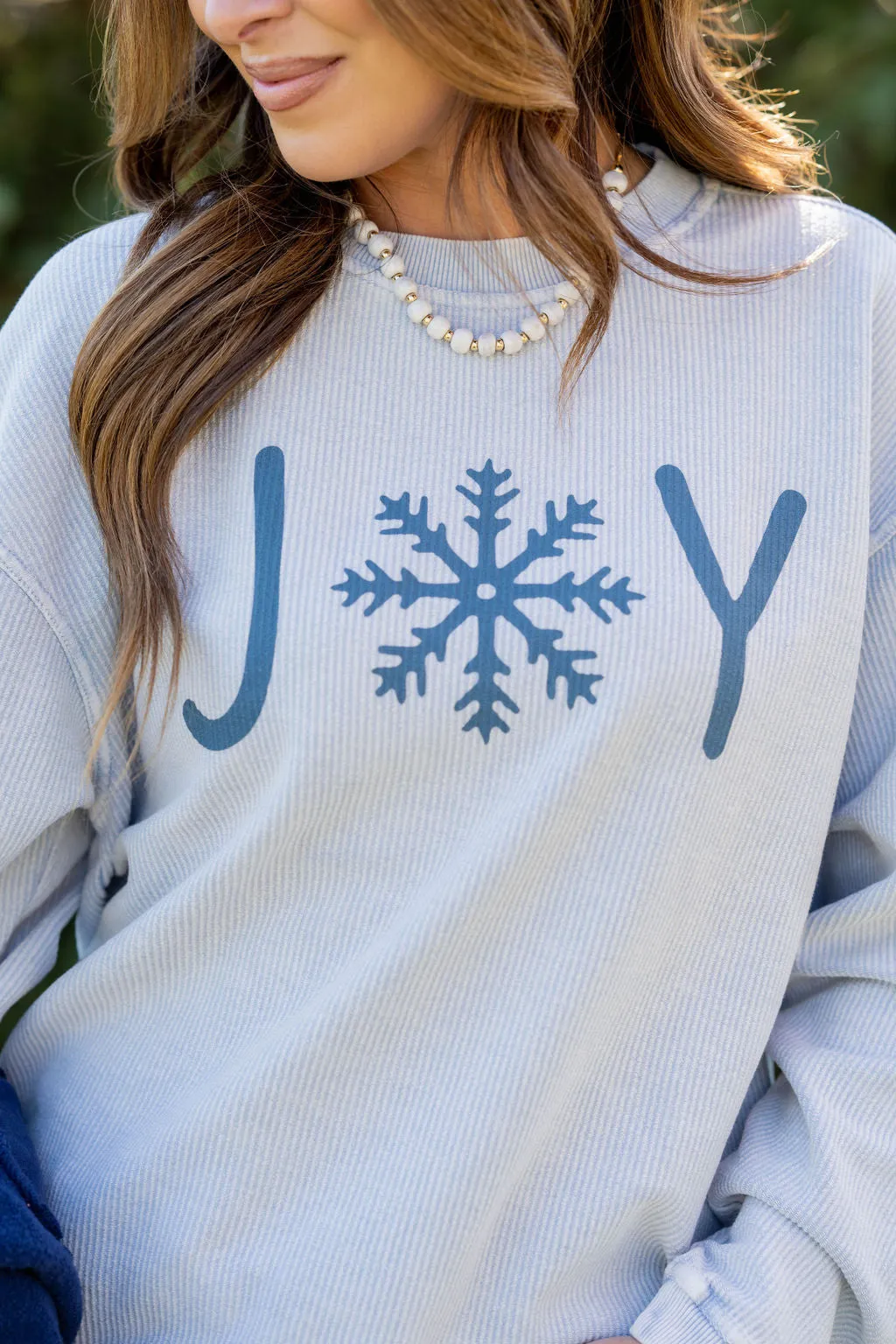 Snowflake Joy Ribbed Graphic Crewneck