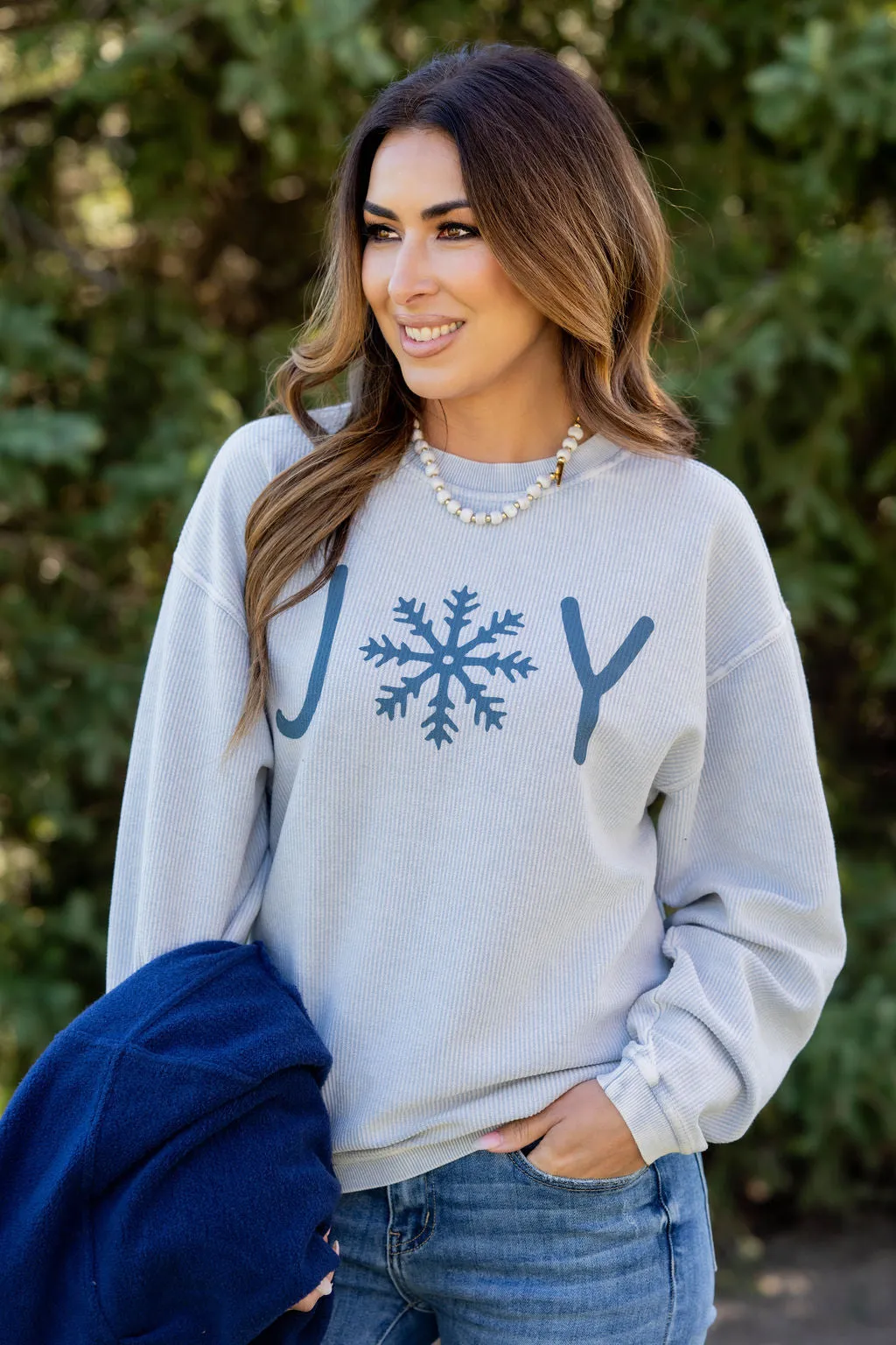 Snowflake Joy Ribbed Graphic Crewneck