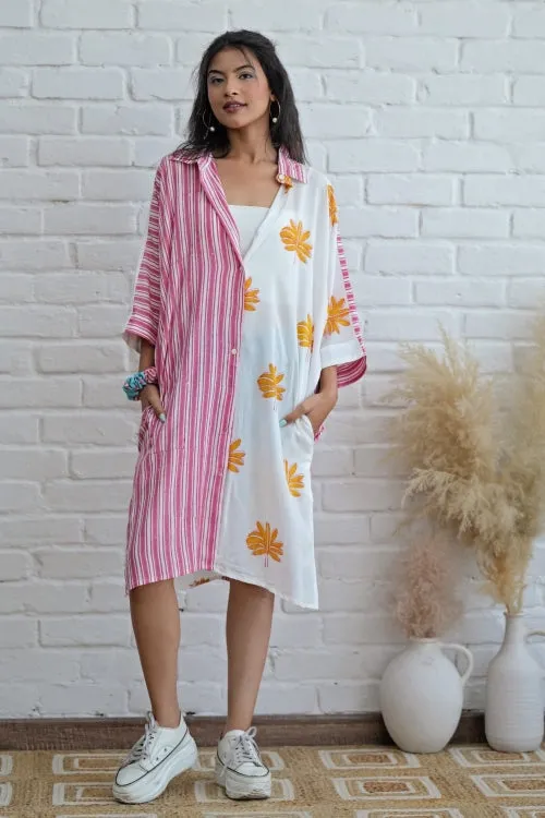 Teresa In Pink Hand Block Printed Oversize Shirt