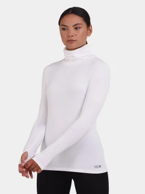 Warm-Up Thermal Long Sleeve Funnel Neck Top For Women With Brushed Inner Fabric, Thumbholes & Reflective Strips