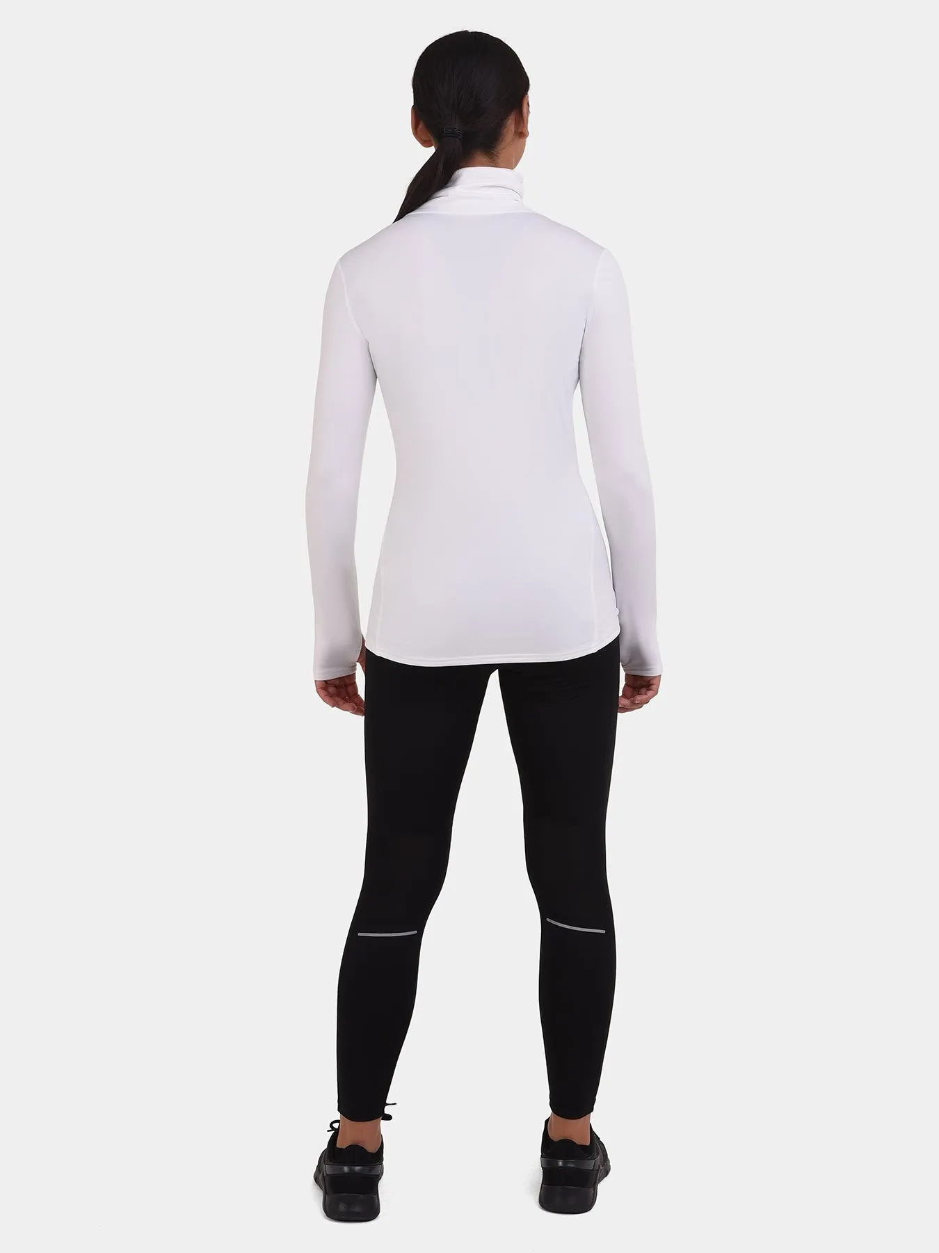 Warm-Up Thermal Long Sleeve Funnel Neck Top For Women With Brushed Inner Fabric, Thumbholes & Reflective Strips