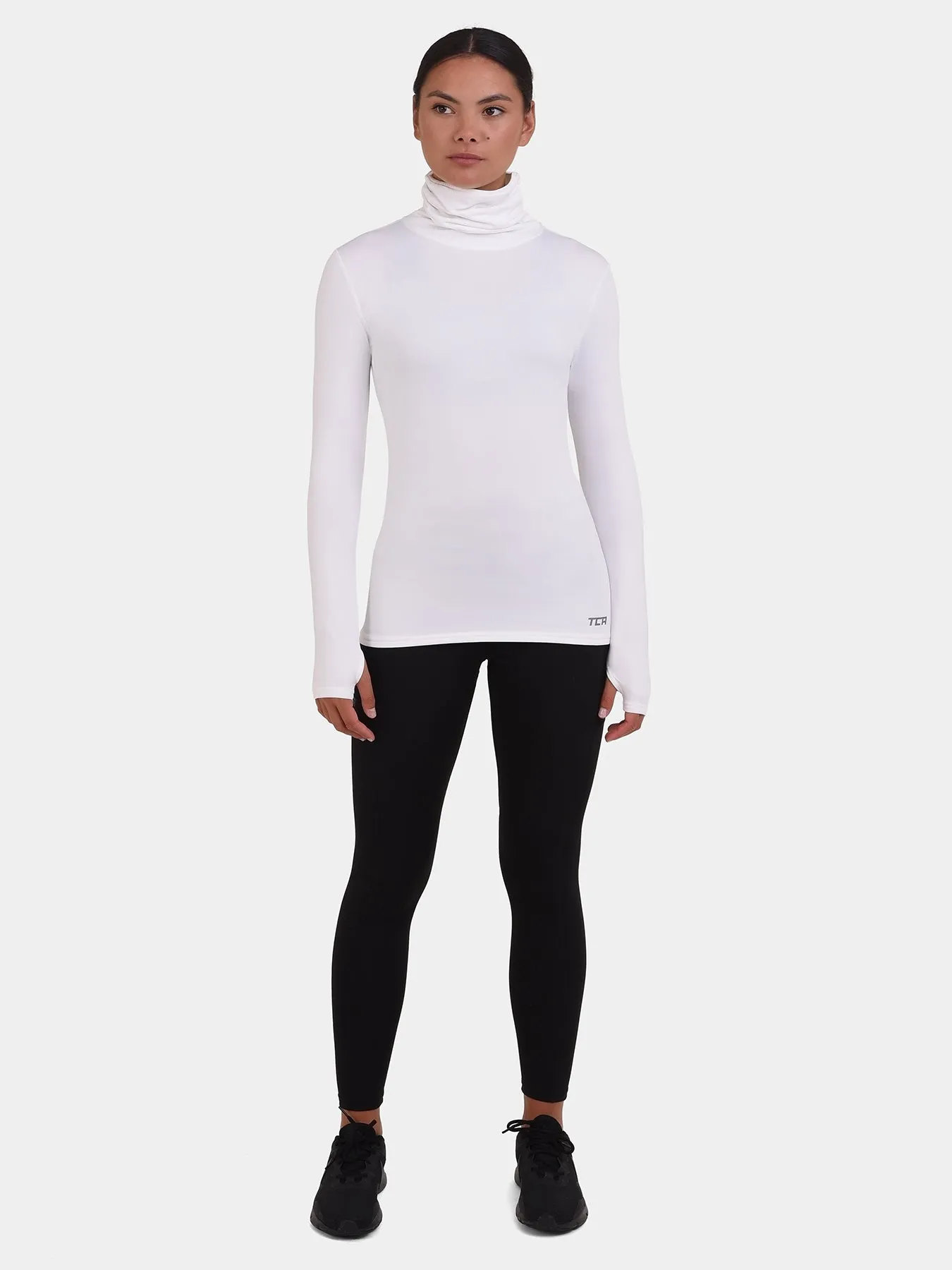 Warm-Up Thermal Long Sleeve Funnel Neck Top For Women With Brushed Inner Fabric, Thumbholes & Reflective Strips