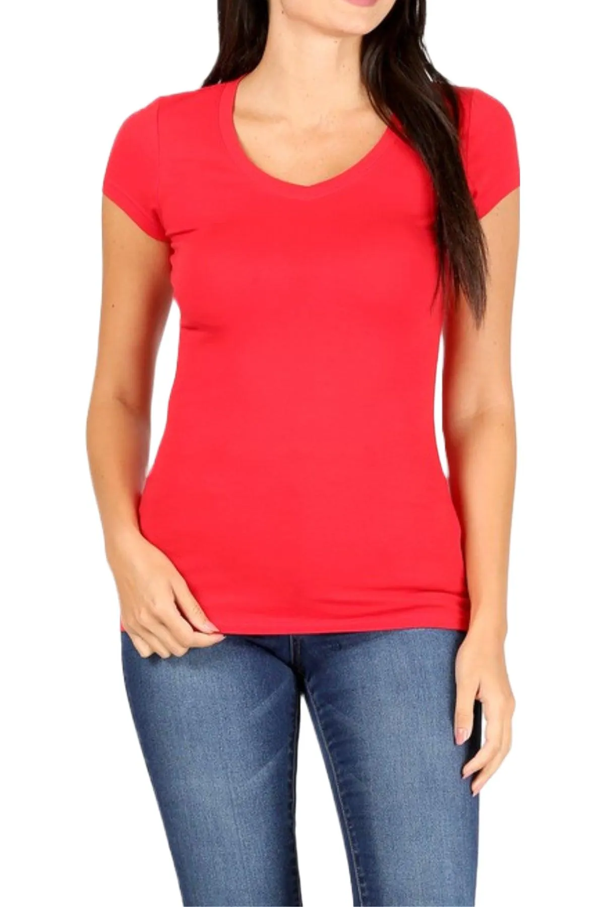 Women's Basic Short Sleeve V Neck T-Shirt Top