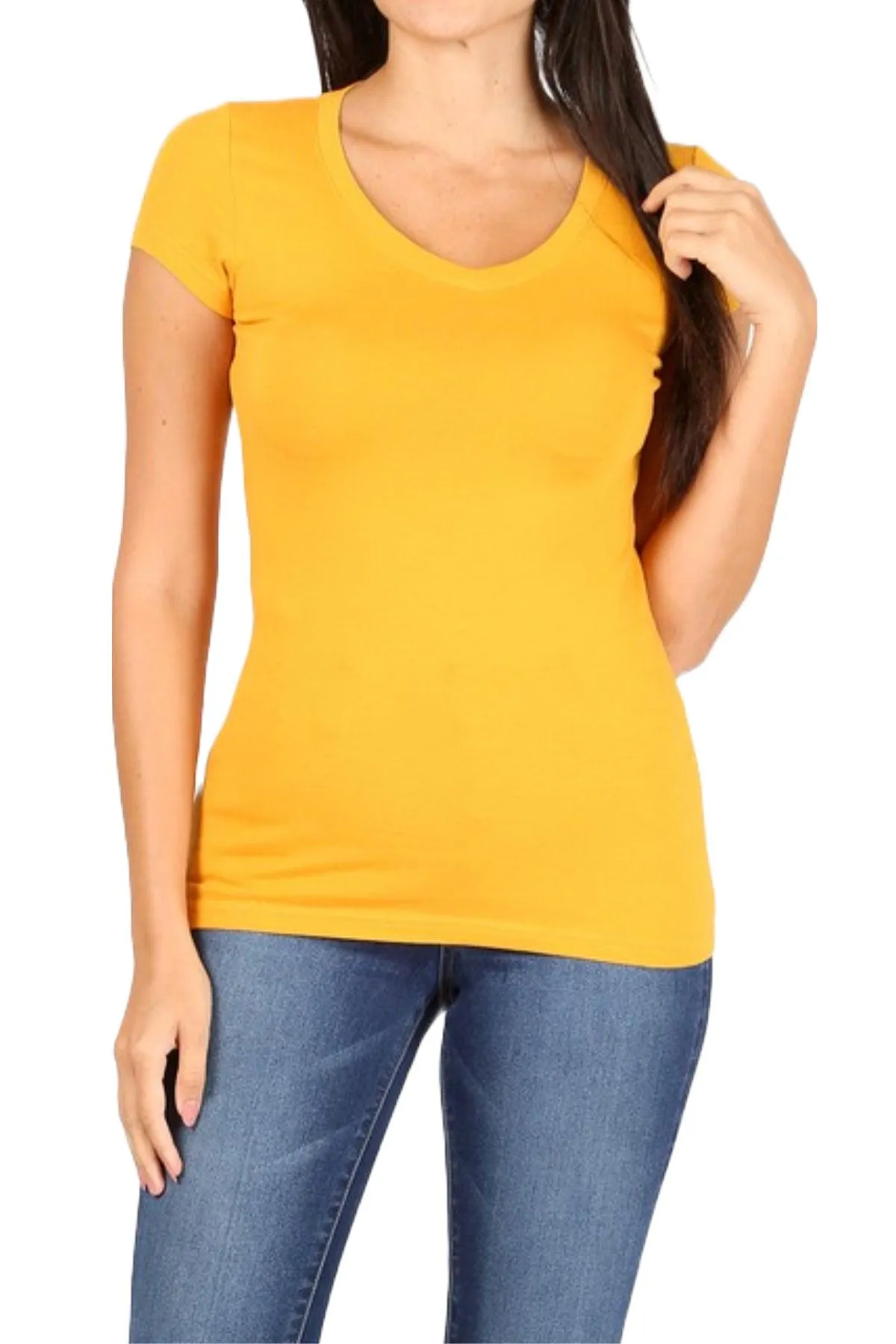 Women's Basic Short Sleeve V Neck T-Shirt Top