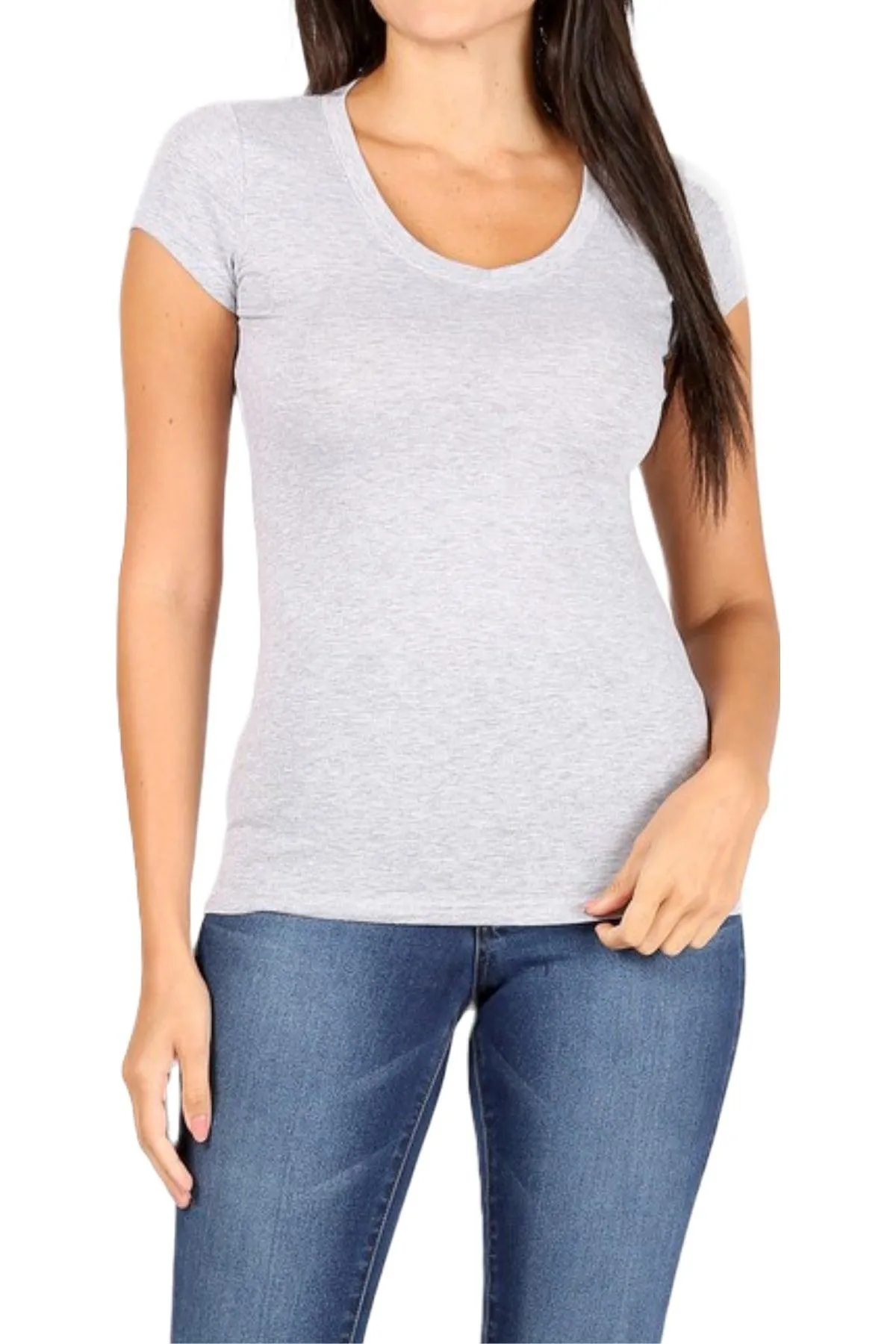 Women's Basic Short Sleeve V Neck T-Shirt Top