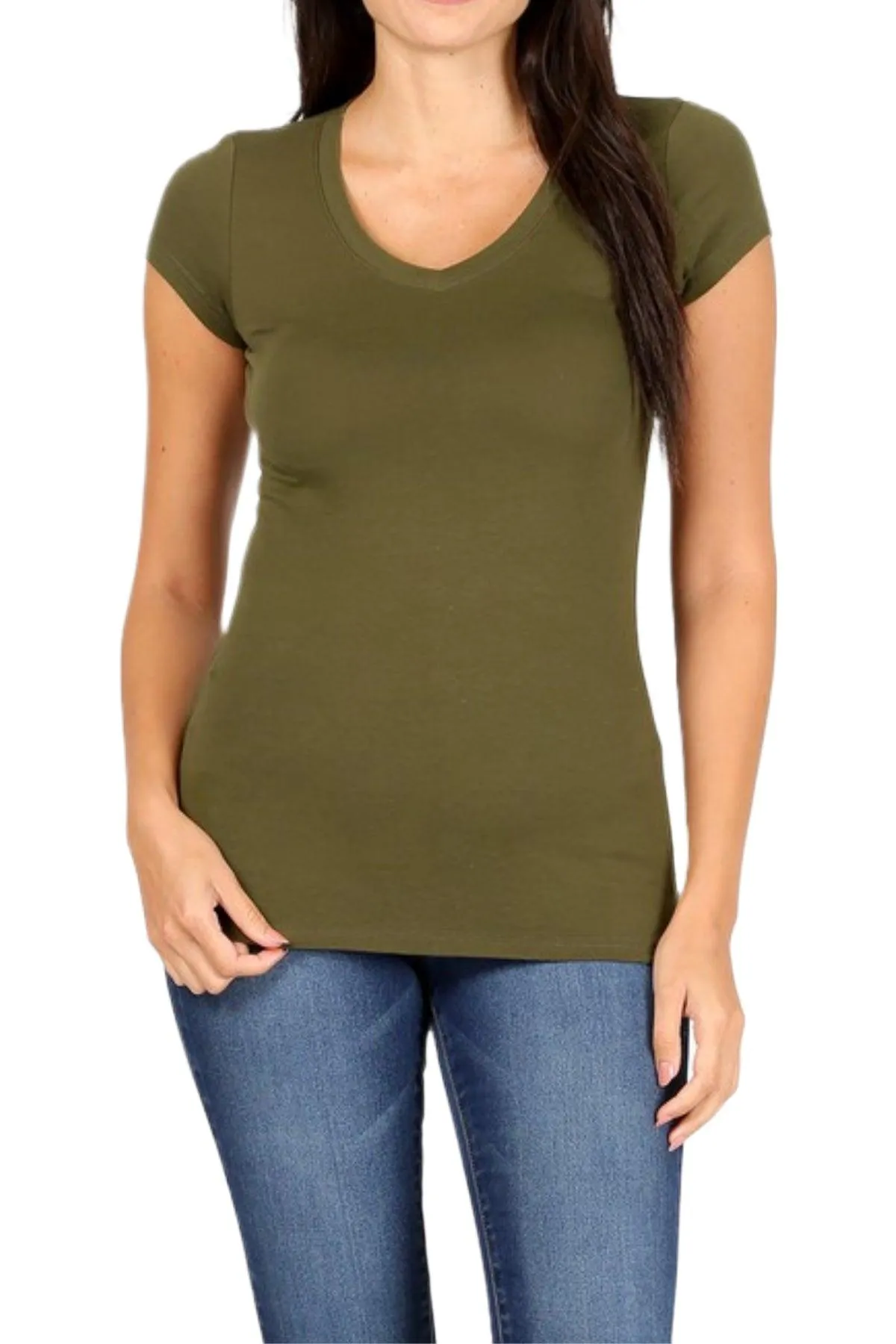 Women's Basic Short Sleeve V Neck T-Shirt Top