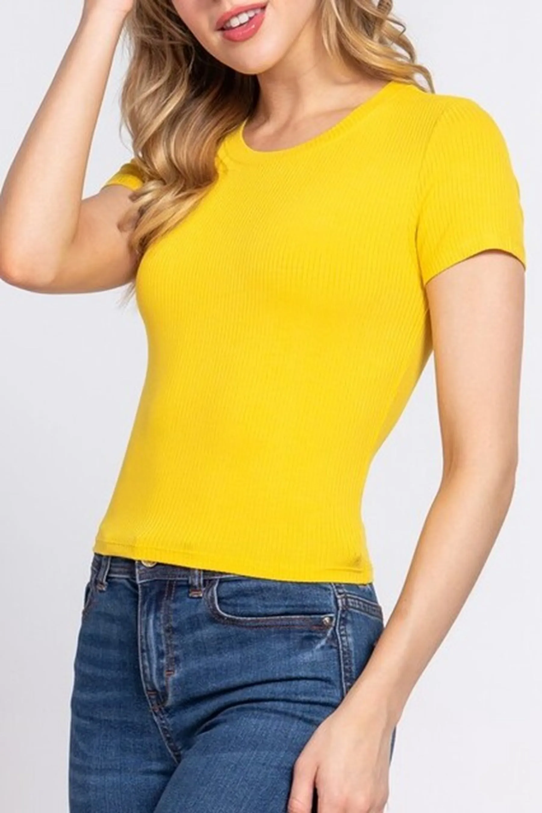 Women's Casual Short Sleeve Crew Neck Rib Crop Top