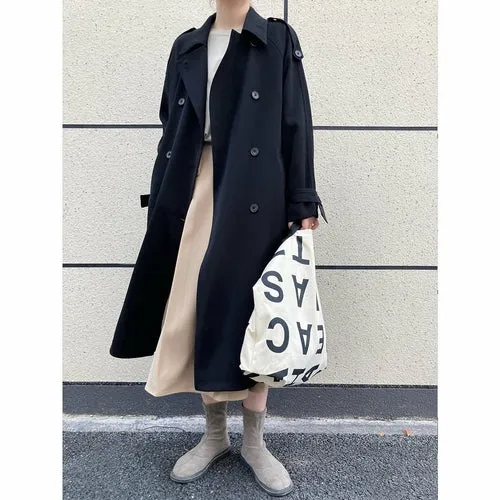 Women's Double Breasted Long Trench Coat