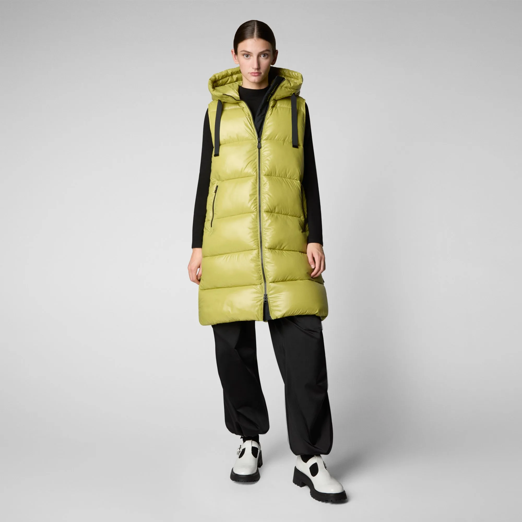 Women's Hooded Animal free Puffer Vest Iria in fog green