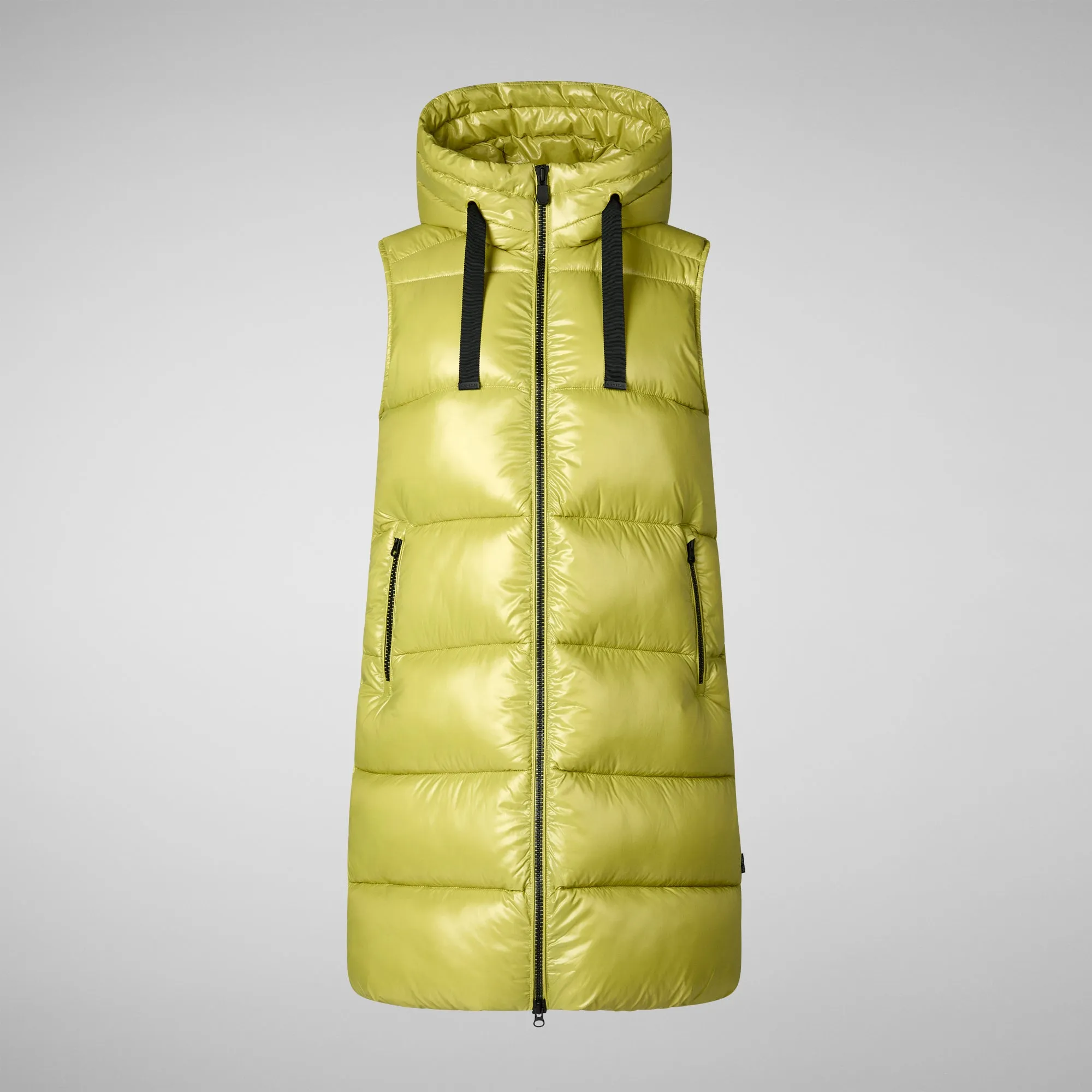 Women's Hooded Animal free Puffer Vest Iria in fog green