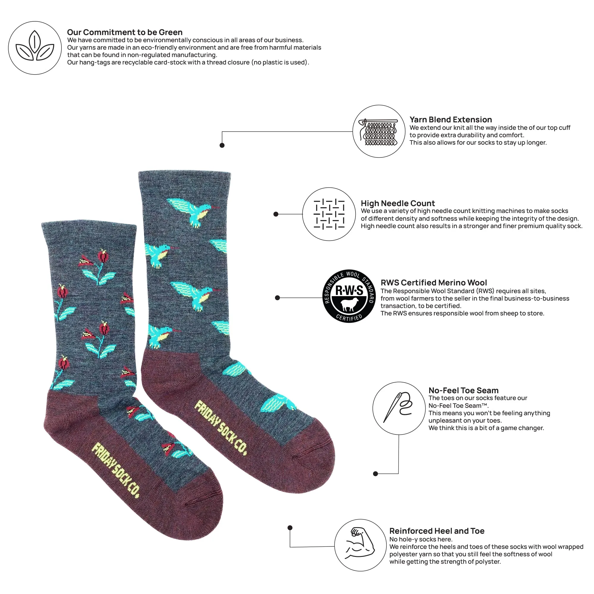 Women's Hummingbird Merino Wool Socks