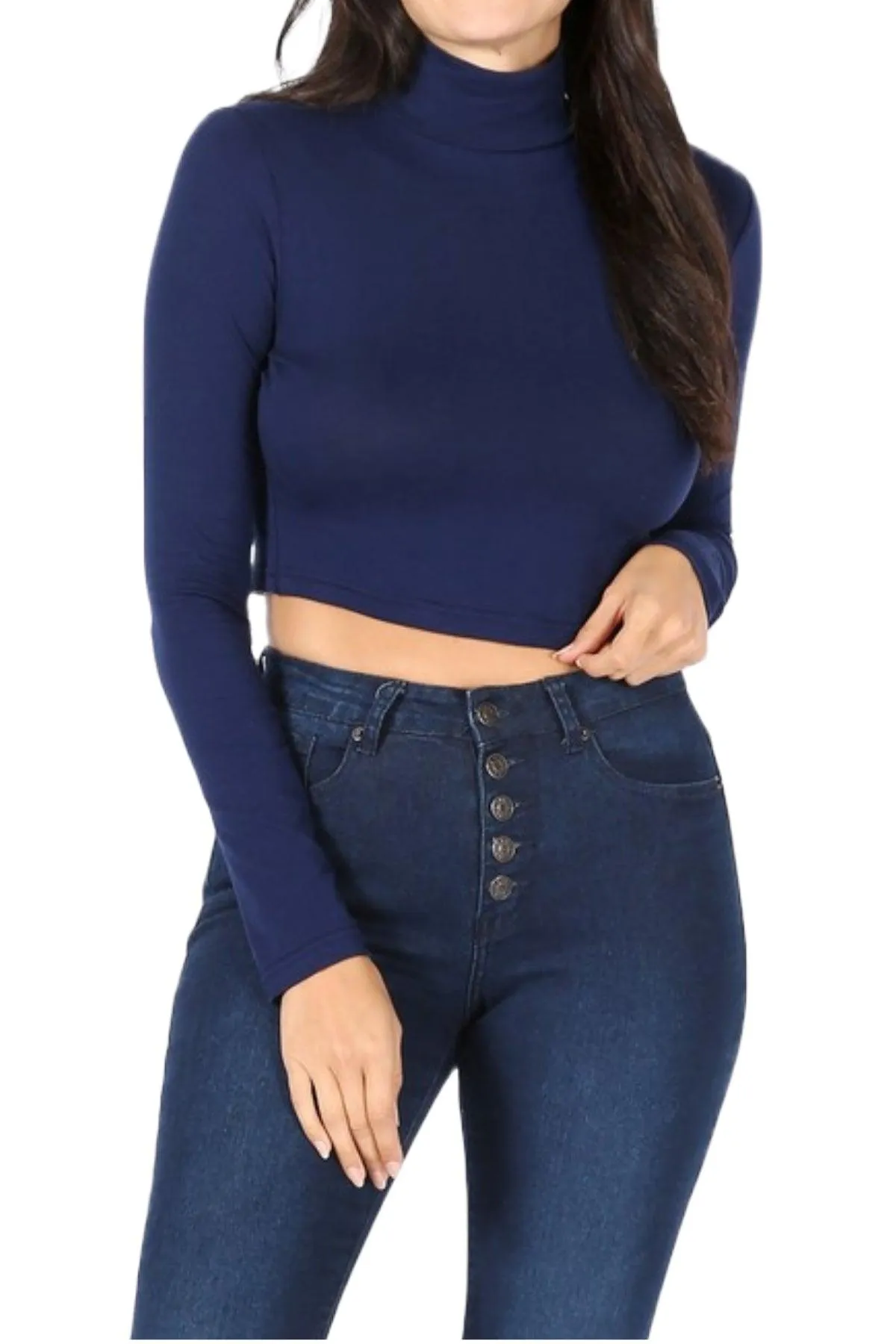 Women's Long Sleeve Cropped Turtle Neck T-Shirt