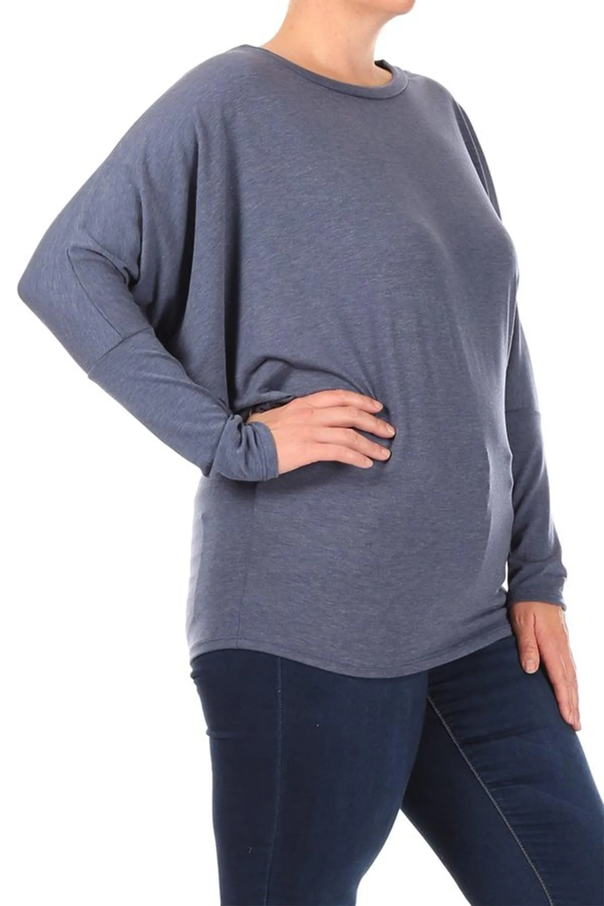 Women's Plus Size Dolman Long Sleeve Solid Loose Fit Tunic Top