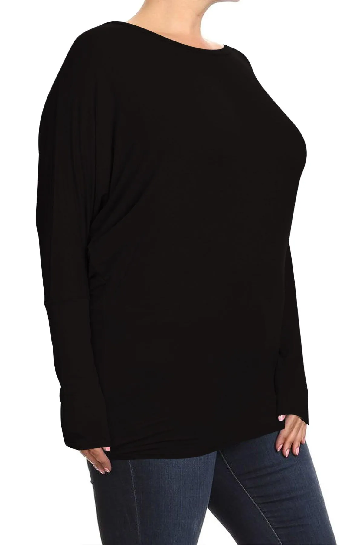 Women's Plus Size Dolman Long Sleeve Solid Loose Fit Tunic Top