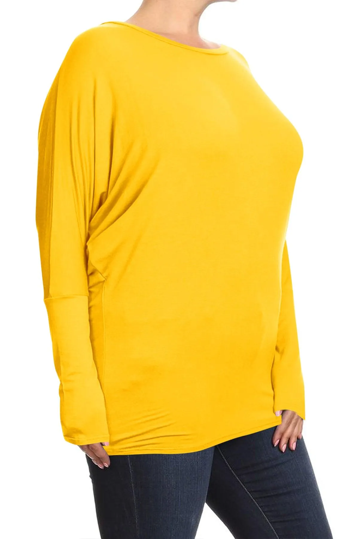 Women's Plus Size Dolman Long Sleeve Solid Loose Fit Tunic Top