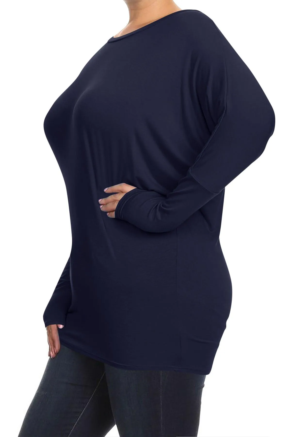 Women's Plus Size Dolman Long Sleeve Solid Loose Fit Tunic Top