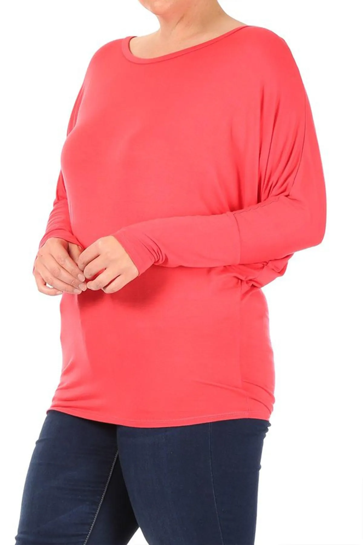 Women's Plus Size Dolman Long Sleeve Solid Loose Fit Tunic Top