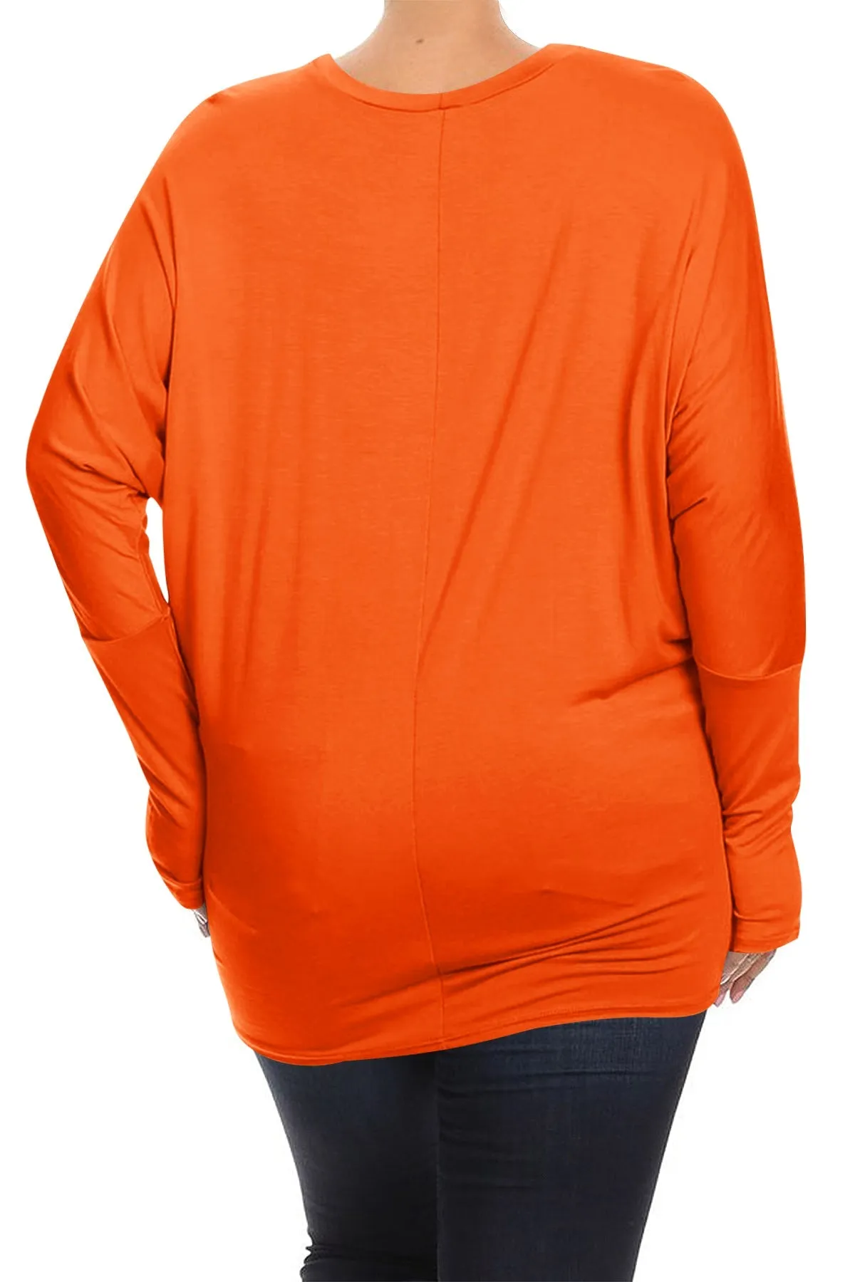 Women's Plus Size Dolman Long Sleeve Solid Loose Fit Tunic Top