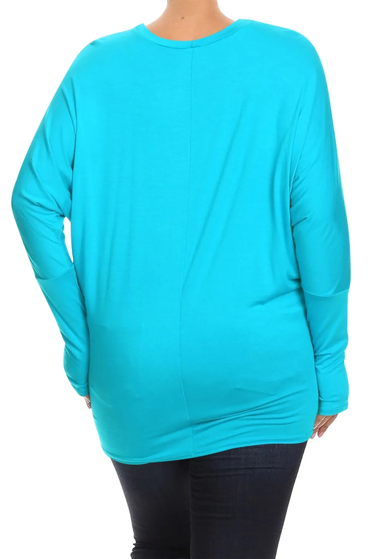 Women's Plus Size Dolman Long Sleeve Solid Loose Fit Tunic Top