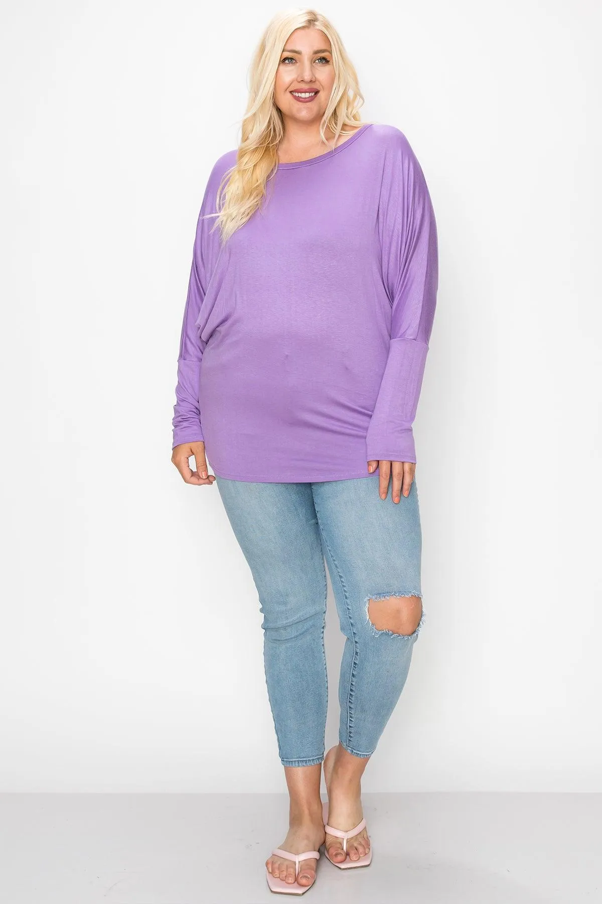 Women's Plus Size Dolman Long Sleeve Solid Loose Fit Tunic Top