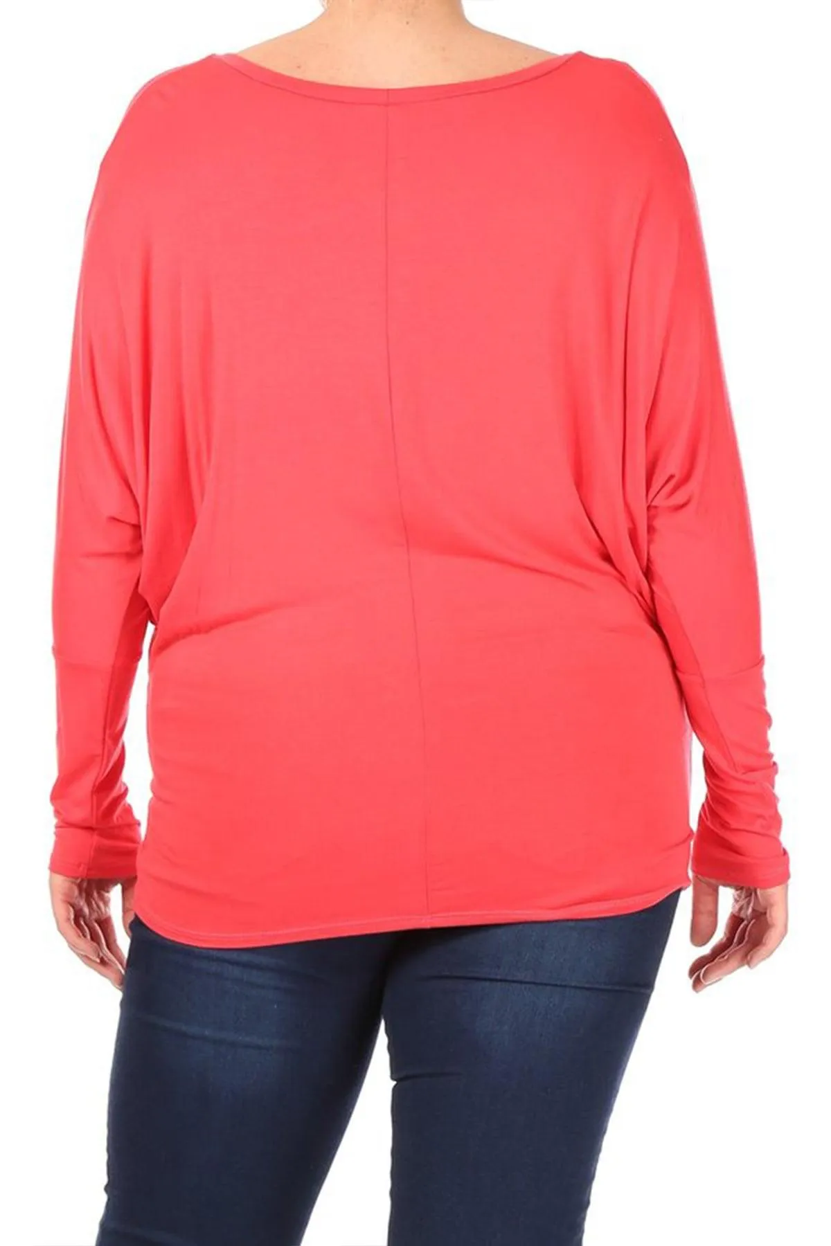 Women's Plus Size Dolman Long Sleeve Solid Loose Fit Tunic Top