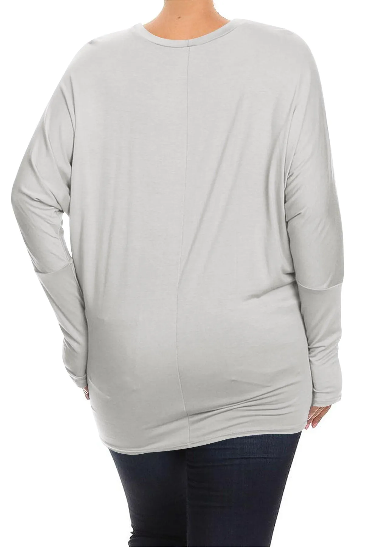 Women's Plus Size Dolman Long Sleeve Solid Loose Fit Tunic Top