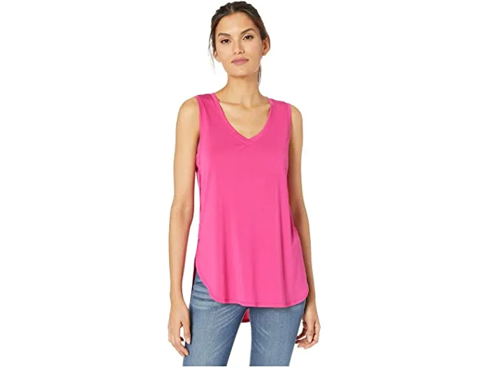 Women's Tribal | V-Neck Tank Top with Side Slits | Hot Pink