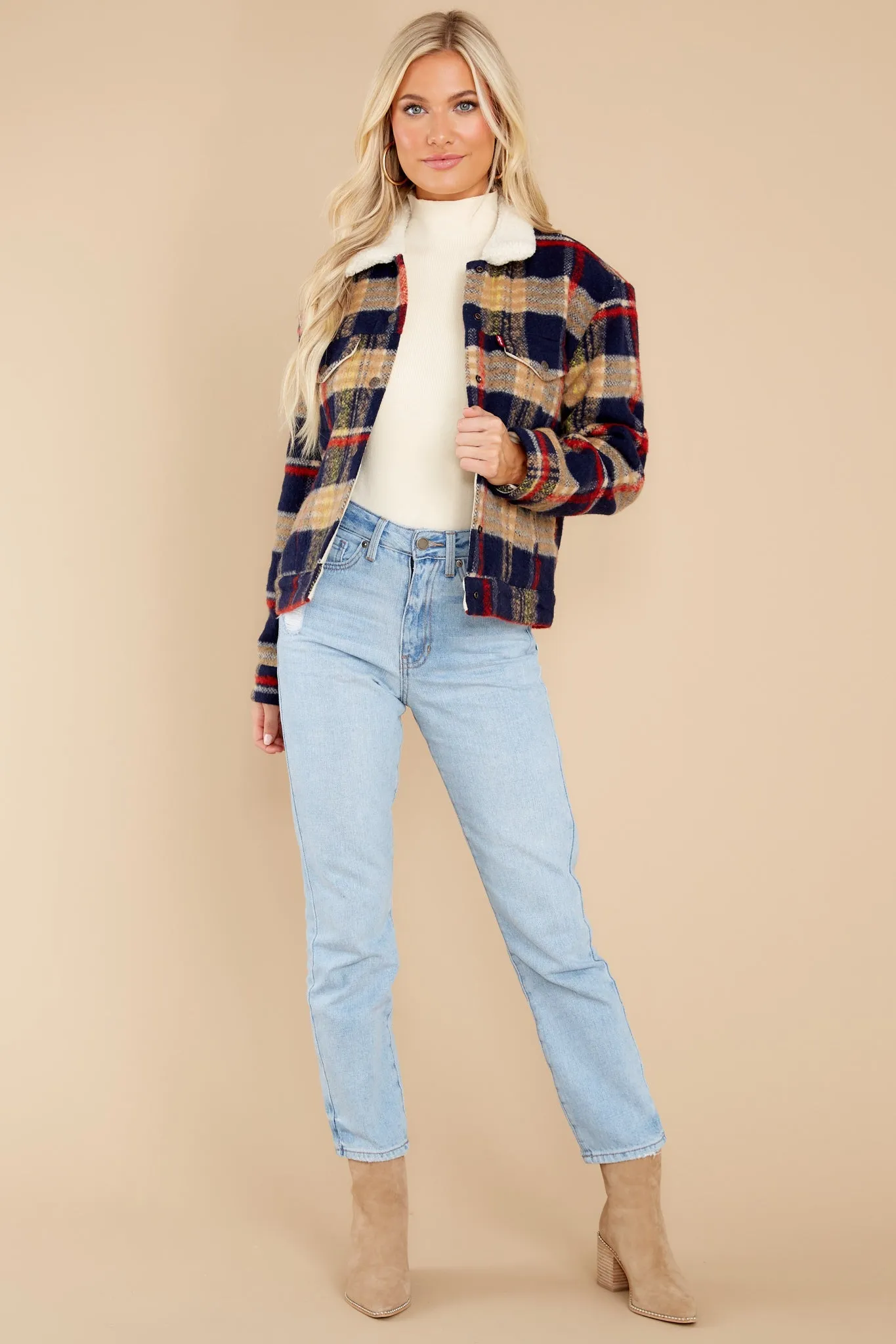 Wool Plaid Trucker Jacket